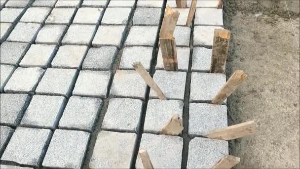 Square Paving Stones Awaiting Grouting Village Street Andalusia — Stock Video