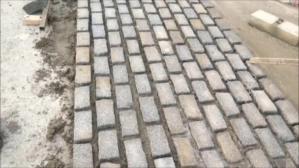 Square Paving Stones Awaiting Grouting Village Street Andalusia — Stock Video