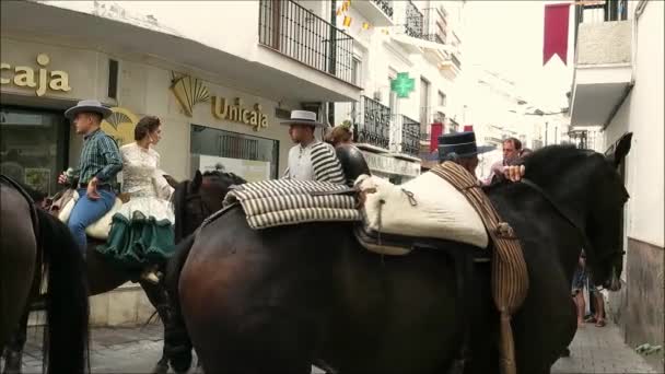Алора Испания Сентября 2018 Года Алора Ромерия Люди Празднуют День — стоковое видео