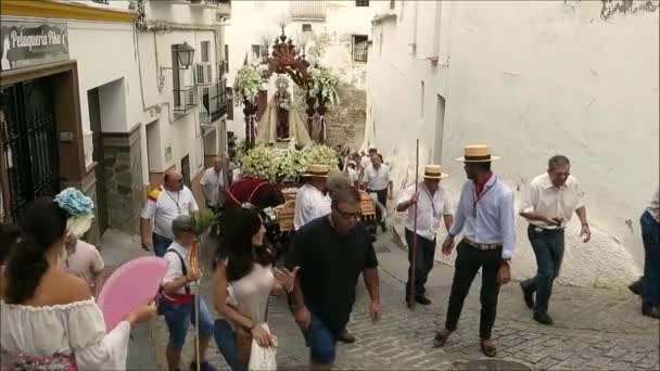 アローラ スペイン 2018 人々は彼らの守護聖人の祭りを祝うアロラロメリア — ストック動画
