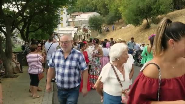 Alora Spanje September 2018 Alora Romeria Waar Mensen Vieren Fiesta — Stockvideo
