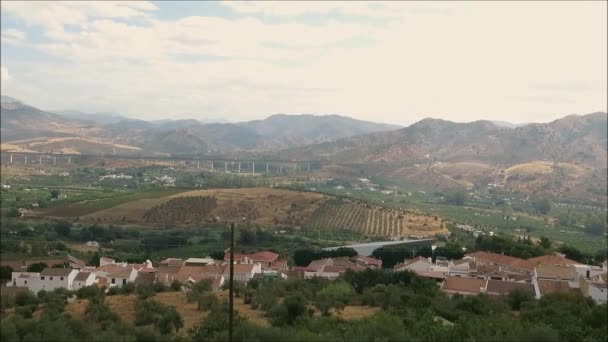 Vale Guadalhorce Abaixo Alora Andaluzia Com Viaduto Ferroviário Alta Velocidade — Vídeo de Stock