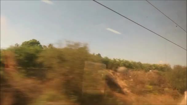 Viaje Tren Por Línea Cercanías Málaga Través Campos Prados Andaluces — Vídeo de stock