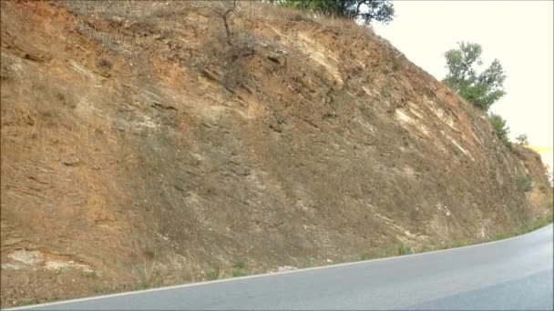 Closeup Cut Rock Strata Road Cutting Alora Andalusia — Stock Video