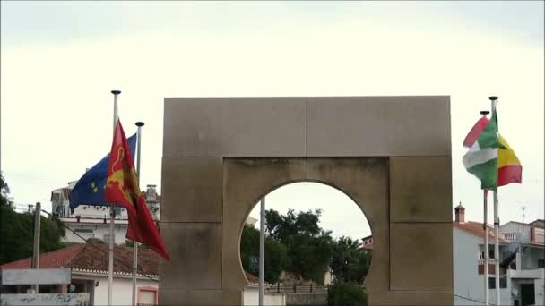 Alora España Octubre 2018 Banderas España Andalucía Alora Día Ventoso — Vídeo de stock