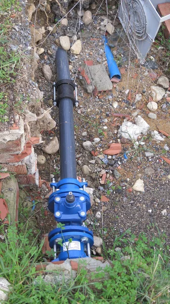 Top View Roadside Exposed Pipe Repair Site Andalusian Country Road — Stock Photo, Image