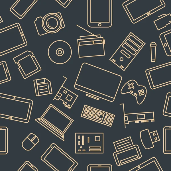 İnce çizgiler, vektör çizim bilgisayar ve gadget simgeleri bir dizi seamless modeli.