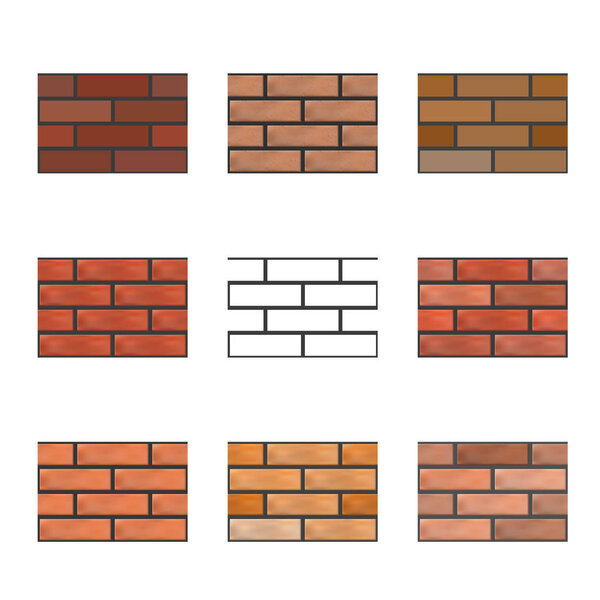 Set of repeating background from a set of orange bricks. Seamless textures of the wall, vector illustration.