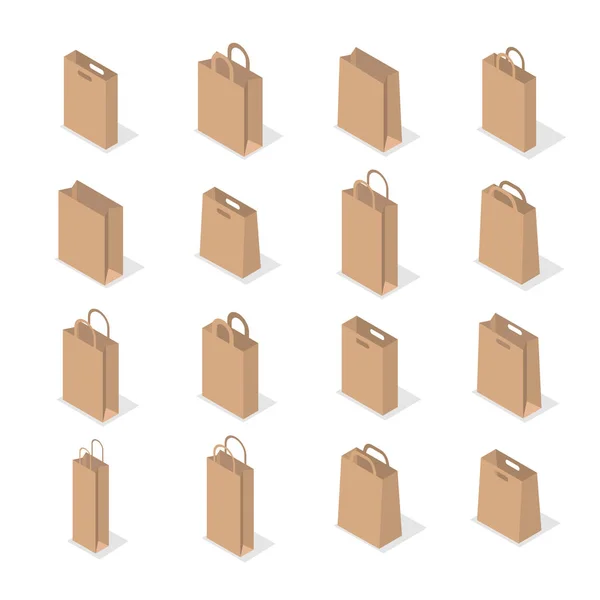 Набор Различных Бумажных Пакетов Изолированы Белом Фоне Элемент Дизайна Упаковки — стоковый вектор