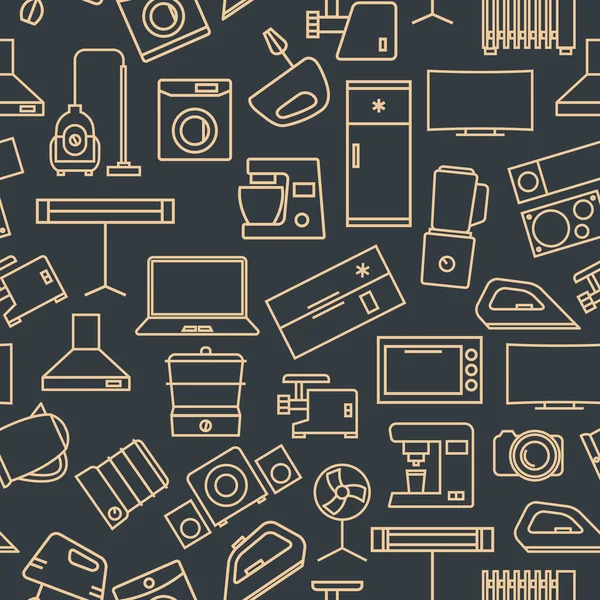 Bir dizi ev aletinin kusursuz deseni. İnce çizgilerin simgeleri, vektör illüstrasyonu..