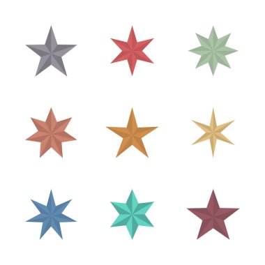 3d efektli düz yıldız, beyaz arkaplanda izole edilmiş, vektör illüstrasyonu.