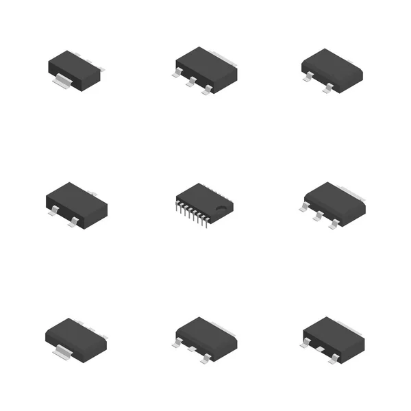 Set Verschiedener Aktiver Und Passiver Elektronischer Komponenten Isoliert Auf Weißem — Stockvektor