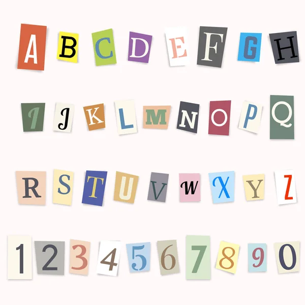 Lettres Découpées Alphabet Des Chiffres Anglais Illustration Vectorielle — Image vectorielle