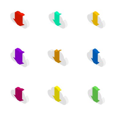 Okları farklı şekillerde olan simgeler. Düz 3D izometrik biçim, vektör illüstrasyonu.