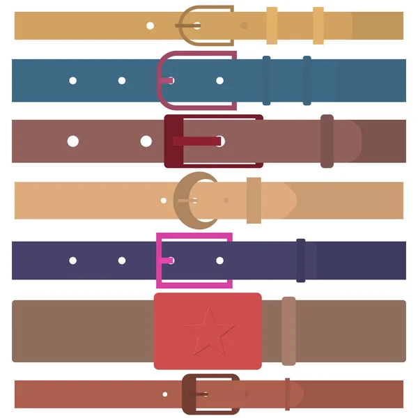 Conjunto Cinturones Diferentes Colores Aislados Sobre Fondo Blanco Hombre Mujer — Vector de stock