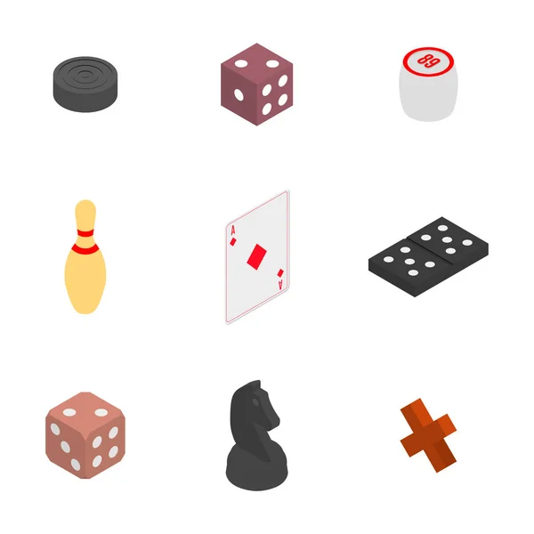 Sada Herních Ikon Položky Hrát Domino Šachy Kostky Dámu Lotto — Stockový vektor