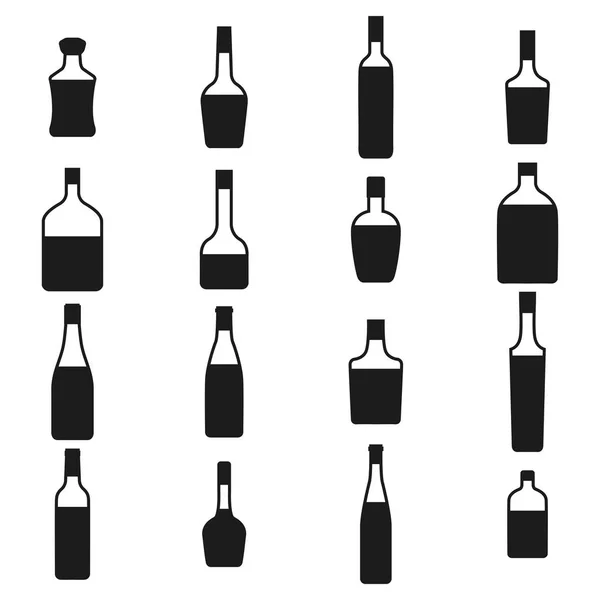 Alcohol Bottles Icons Set Black Silhouettes White Background Vector Illustration — Stock Vector