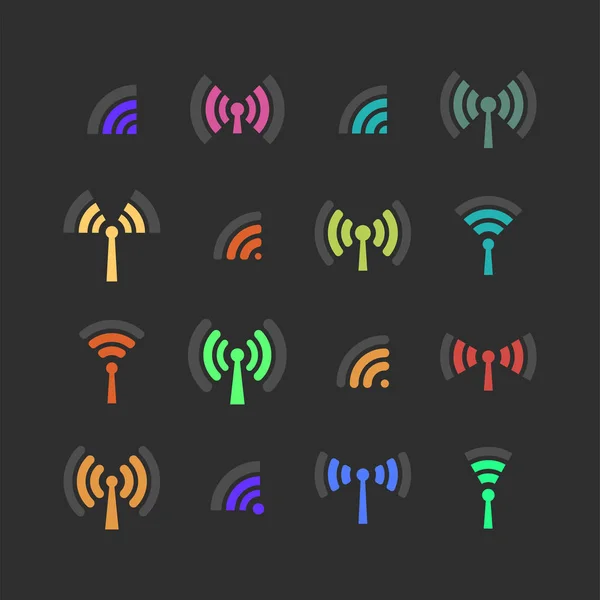 Set Wireless Icons Different Levels Communication Flat Style Vector Illustration — Stock Vector