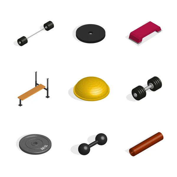 Set Von Sportgeräten Elements Design Für Fitnessraum Und Fitnessraum Isometrischer — Stockvektor