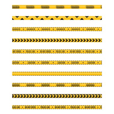 Kesintisiz sarı ve siyah uyarı teyp, vektör çizim kümesi.