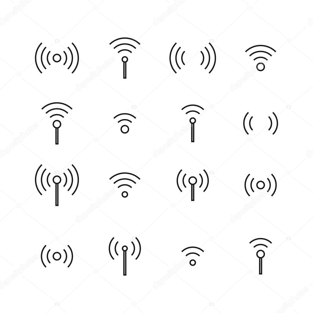 Set of wireless icons from thin lines, vector illustration.