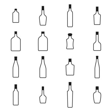 Alkol şişeleri simgeleri seti, vektör illüstrasyon.