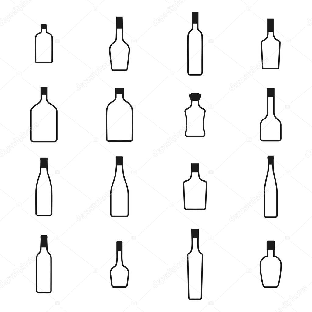 Alcohol bottles icons set, vector illustration.