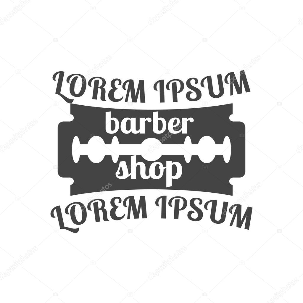 Grey emblem, logo, label for a barber shop, isolated on a white background. Vintage flat style, vector illustration.