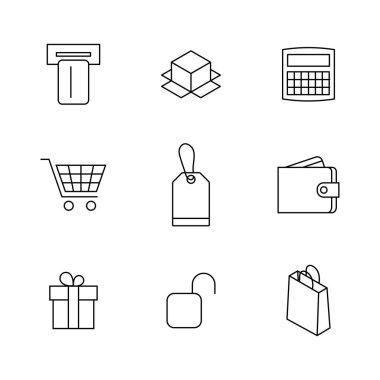 Finans ve alışveriş simgeleri kümesi, vektör çizimi.