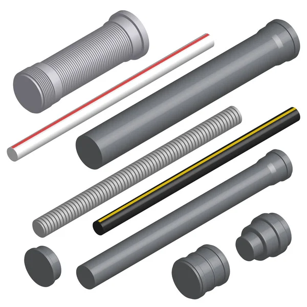 Conjunto de tubos y conectores de plástico 3D, ilustración vectorial . — Vector de stock