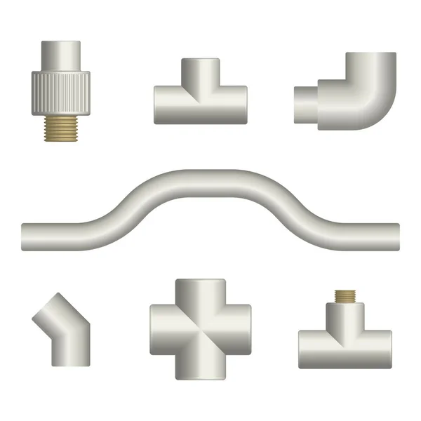 Set of fittings and connections for plastic pipes, vector illustration. — Stock Vector