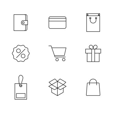 Finans ve alışveriş simgeleri kümesi, vektör çizimi.