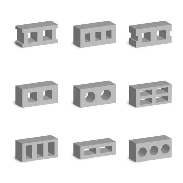 Σύνολο 3d μπλοκ στάχτης, διανυσματική απεικόνιση. — Διανυσματικό Αρχείο