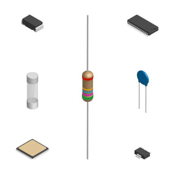 Set Van Verschillende Actieve Passieve Elektronische Componenten Geïsoleerd Witte Achtergrond — Stockvector