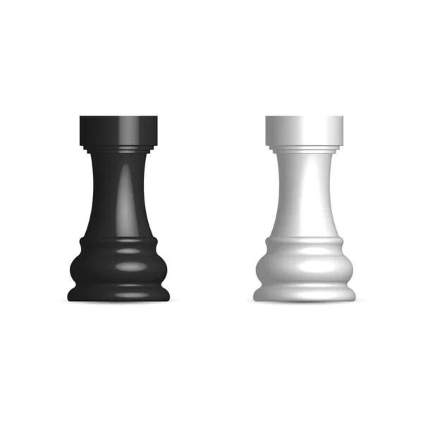 Fotografické Realistické Černobílé Šachové Figurky Věž Pohled Zepředu Vektorová Ilustrace — Stockový vektor