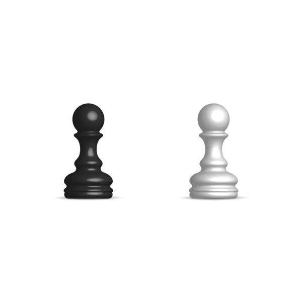 Photo Realistic Black White Chess Piece Pawn Front View Vector — Stock Vector
