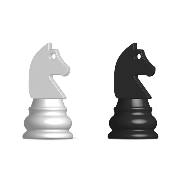 照片真实的黑白棋子骑士 正面观点 矢量说明 — 图库矢量图片