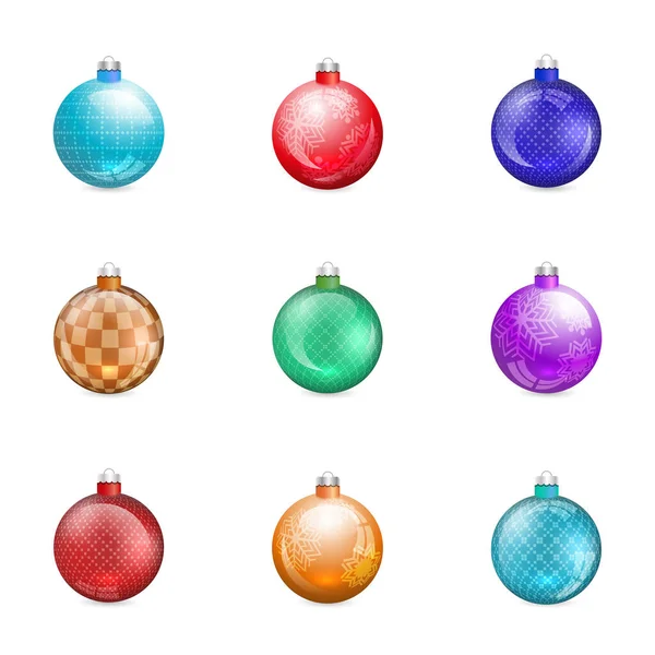 Glossy Christmas Tree Toys Isolated White Background Vector Illustration Set — Stock Vector