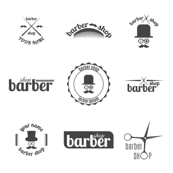 Ensemble Emblème Gris Logo Étiquette Pour Salon Coiffure Isolé Sur — Image vectorielle