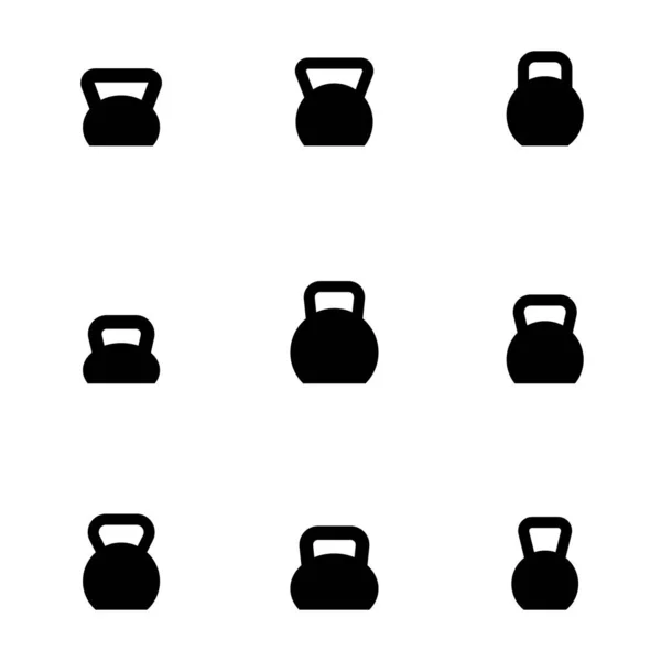 Conjunto Kettlebells Ícones Pretos Isolados Sobre Fundo Branco Ilustração Vetorial — Vetor de Stock