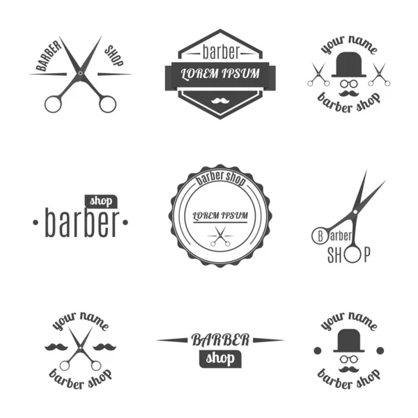 Set Grey Emblem Logo Label Barber Shop Isolated White Background — Stock Vector