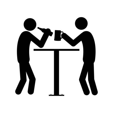 Bir grup çöp adam, beyaz arka planda siyah adam siluetleri. Alkollü içecekler, vektör illüstrasyonu.