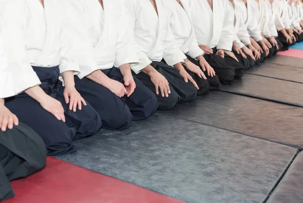 Lidé v kimonu a Hakamě na tréninku bojových umění — Stock fotografie