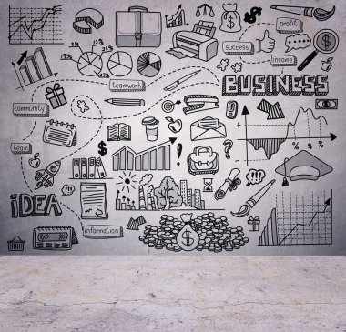 İş fikirleri bir duvar üzerinde çizilmiş kroki