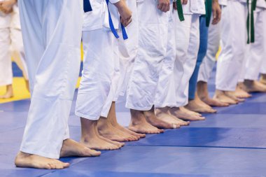 İnsanlar kimono dövüş sanatları eğitimi