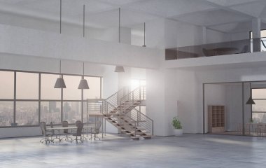 Bir gündüz modern ofis iç. 3D render