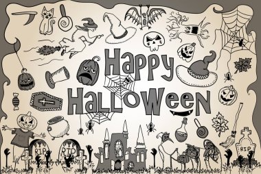 Siluet simgeler ve Cadılar Bayramı için karakter kümesi