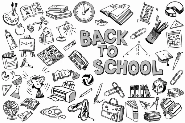 School en onderwijs illustratie doodles hand getrokken schets met symbolen en voorwerpen — Stockfoto