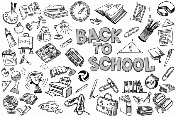 School en onderwijs illustratie doodles hand getrokken schets met symbolen en voorwerpen — Stockfoto
