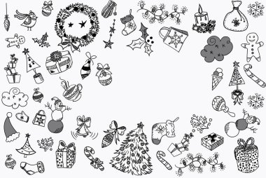 Mutlu Noeller ve mutlu yeni yıl tasarım öğeleri doodle tarzı